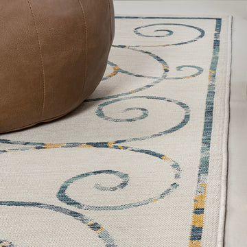 Danae Classic Cottage Filigree Scroll Reversible Machine-Washable Indoor/Outdoor Area Rug